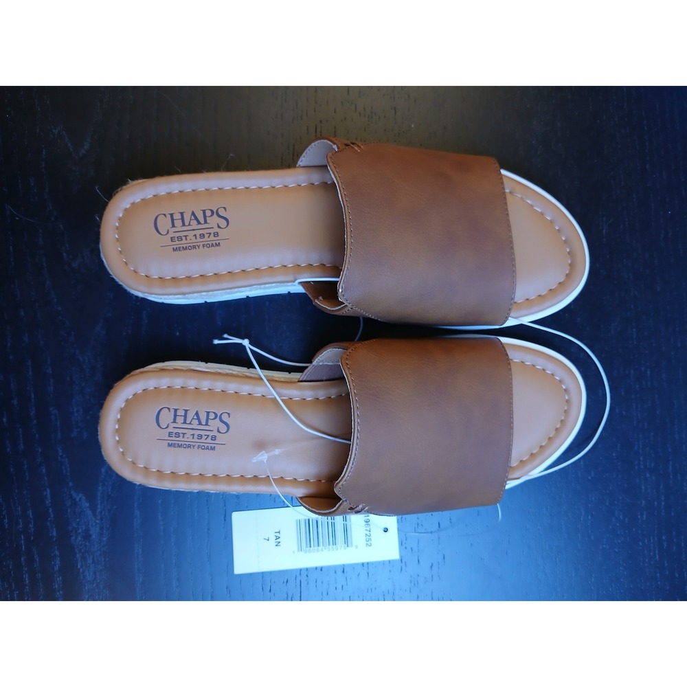 Chaps Nerissa Tan Faux Leather Memory Foam Espadrille Slide Sandals Womens 7 NEW